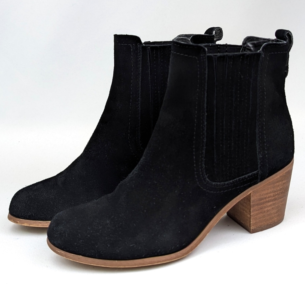 Sam Edelman Lance Suede Chelsea Boots Pull On Block Heel Round Toe Black 6.5